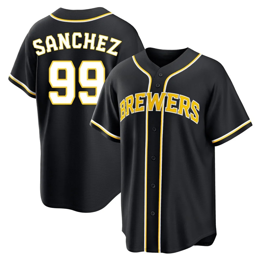 Silnrao M.Brewers #99 Gary Sanchez Player Black Fashion Out Home Game Stitched Jerseys