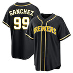 Silnrao M.Brewers #99 Gary Sanchez Player Black Fashion Out Home Game Stitched Jerseys