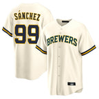 Silnrao M.Brewers #99 Gary Sanchez Player Cream Home Game Stitched Jerseys