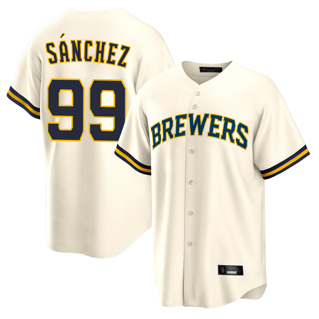 Silnrao M.Brewers #99 Gary Sanchez Player Cream Home Game Stitched Jerseys