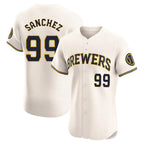 Silnrao M.Brewers #99 Gary Sanchez Player Cream Home Limited Elite Stitched Jerseys