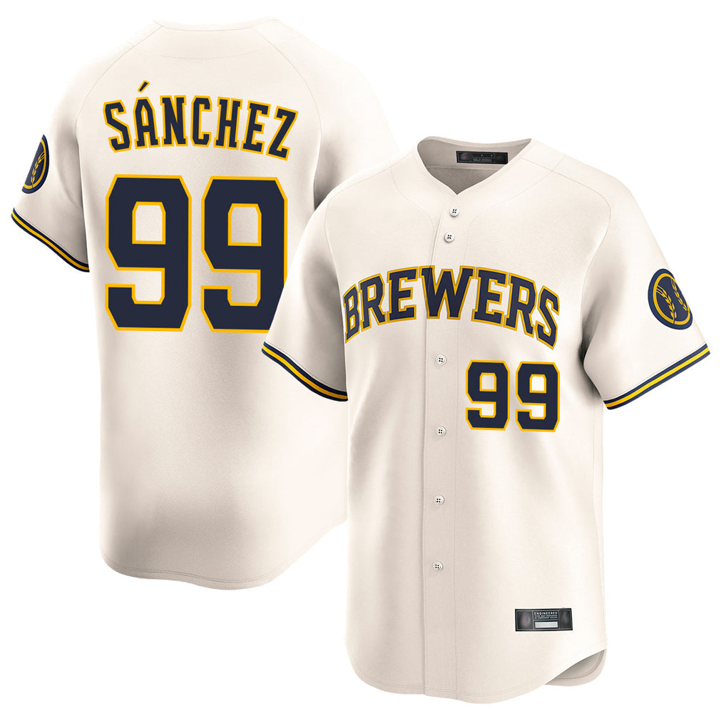 Silnrao M.Brewers #99 Gary Sanchez Player Cream Home Limited Game Stitched Jerseys