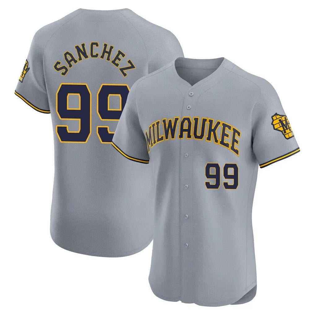 Silnrao M.Brewers #99 Gary Sanchez Player Gray Home Limited Elite Stitched Jerseys