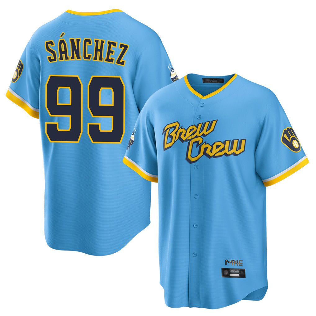 Silnrao M.Brewers #99 Gary Sanchez Player Light Blue City Connect Home Game Stitched Jerseys