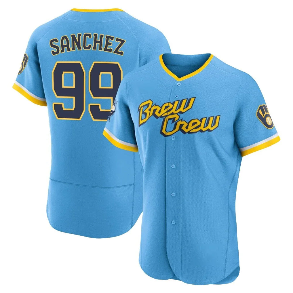Silnrao M.Brewers #99 Gary Sanchez Player Light Blue City Connect Home Limited Elite Stitched Jerseys