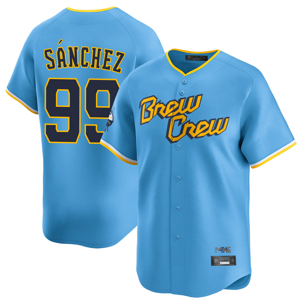 Silnrao M.Brewers #99 Gary Sanchez Player Light Blue City Connect Home Limited Stitched Jerseys
