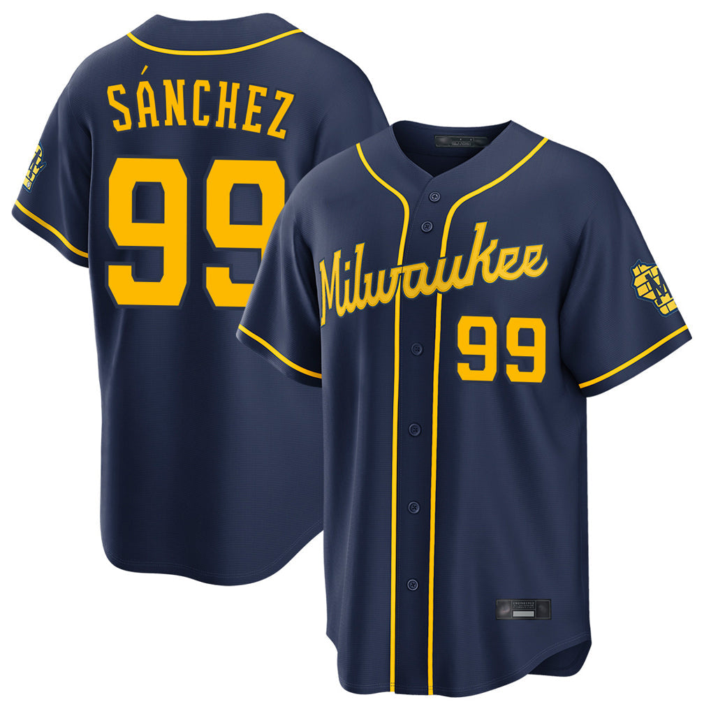 Silnrao M.Brewers #99 Gary Sanchez Player Navy Home Stadium Game Stitched Jerseys