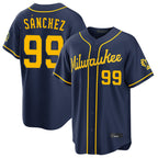 Silnrao M.Brewers #99 Gary Sanchez Player Navy Home Stadium Game Stitched Jerseys