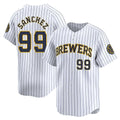 Silnrao M.Brewers #99 Gary Sanchez Player White Stripes Home Game Stitched Jerseys