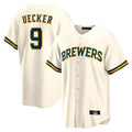 Silnrao M.Brewers #9 Bob Uecker Player Cream Home Game Stitched Jerseys