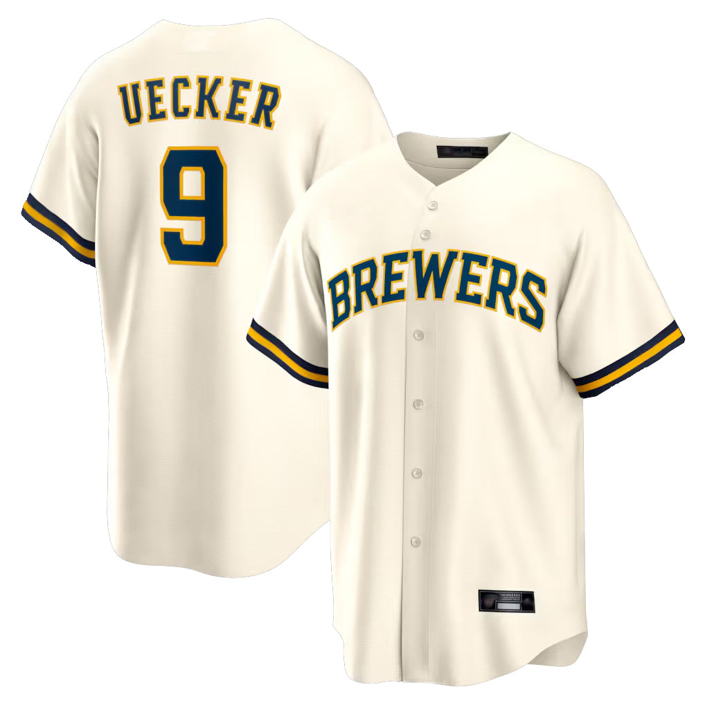 Silnrao M.Brewers #9 Bob Uecker Player Cream Home Game Stitched Jerseys