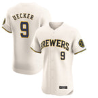 Silnrao M.Brewers #9 Bob Uecker Player Cream Home Limited Elite Stitched Jerseys