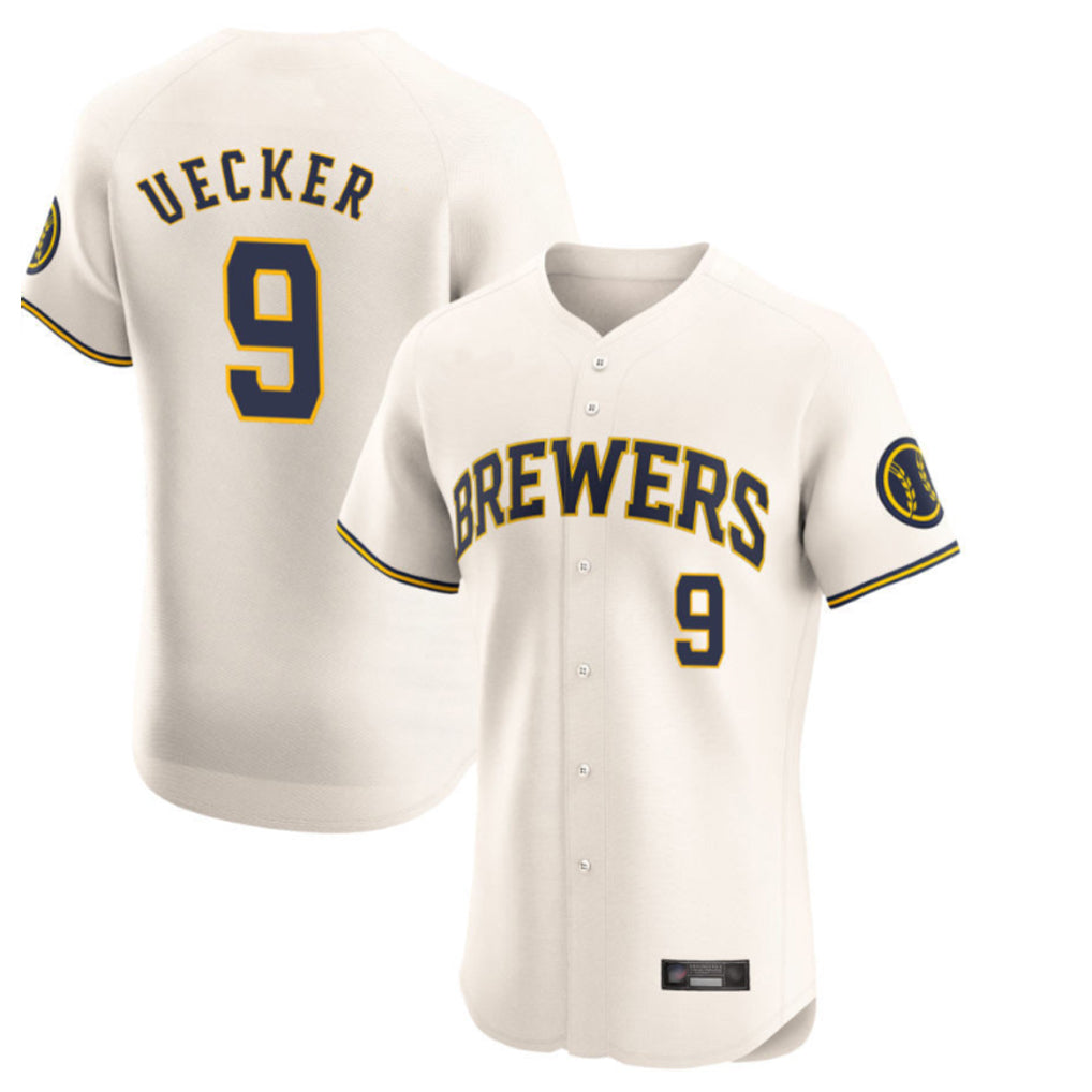 Silnrao M.Brewers #9 Bob Uecker Player Cream Home Limited Elite Stitched Jerseys