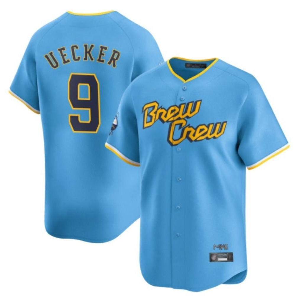 Silnrao M.Brewers #9 Bob Uecker Player Light Blue City Connect Home Limited Stitched Jerseys