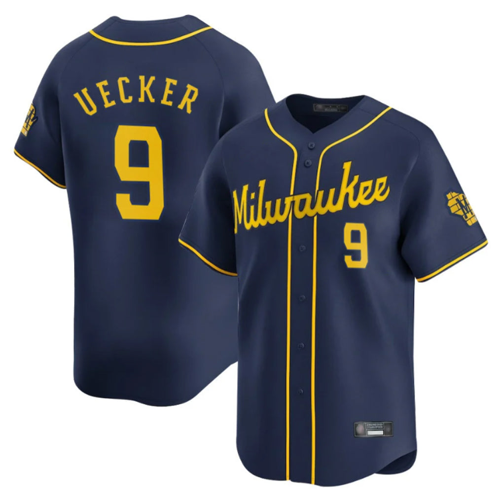 Silnrao M.Brewers #9 Bob Uecker Player Navy Home Limited Stitched Jerseys