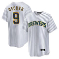 Silnrao M.Brewers #9 Bob Uecker Player White Stripes Home Game Stitched Jerseys