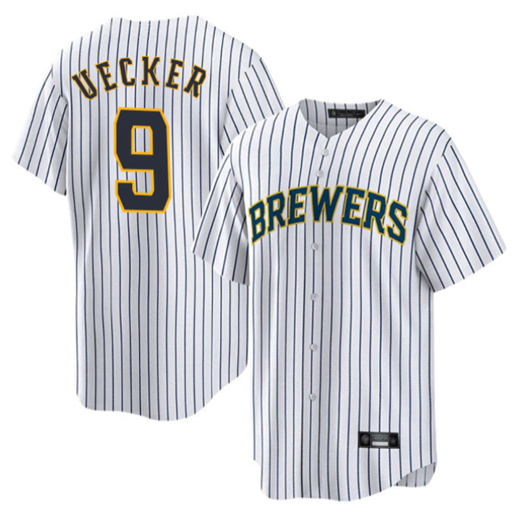Silnrao M.Brewers #9 Bob Uecker Player White Stripes Home Game Stitched Jerseys