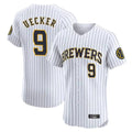 Silnrao M.Brewers #9 Bob Uecker Player White Stripes Home Limited Elite Stitched Jerseys
