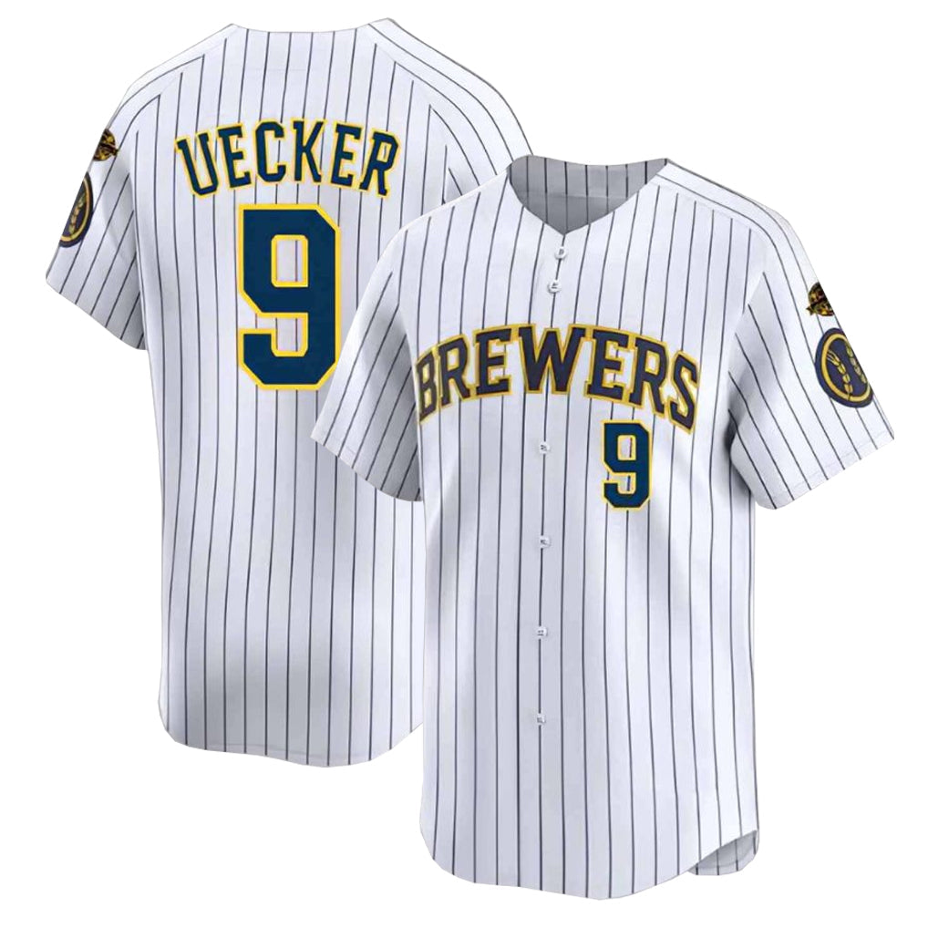 Silnrao M.Brewers #9 Bob Uecker Player White Stripes Home Limited Game Stitched Jerseys