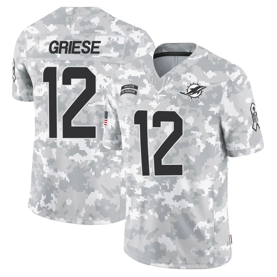 Silnrao M.Dolphins #12 Bob Griese Player Arctic Camo Salute to Service Limited Stitched Jerseys