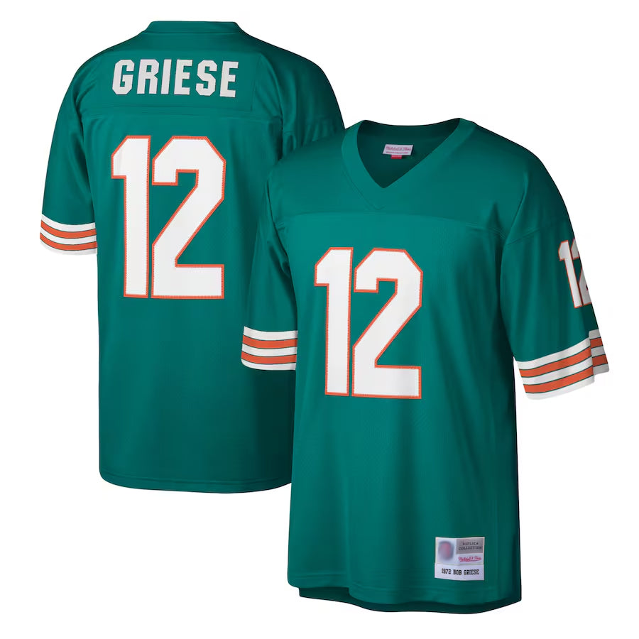 Silnrao M.Dolphins #12 Bob Griese Player Mitchell & Ness Aqua Legacy Replica Stitched Jerseys