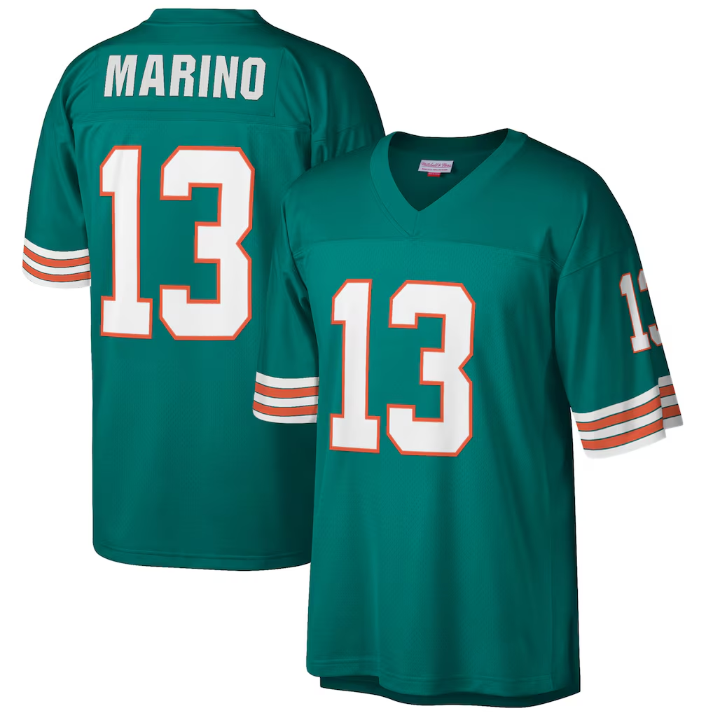 Silnrao M.Dolphins #13 Dan Marino Mitchell & Ness Aqua Big & Tall 1984 Retired Player Replica Stitched Jerseys