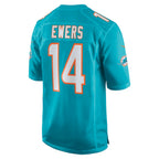 Silnrao M.Dolphins #14 Quinn Ewers Player Aqua Home Game Stitched Jerseys