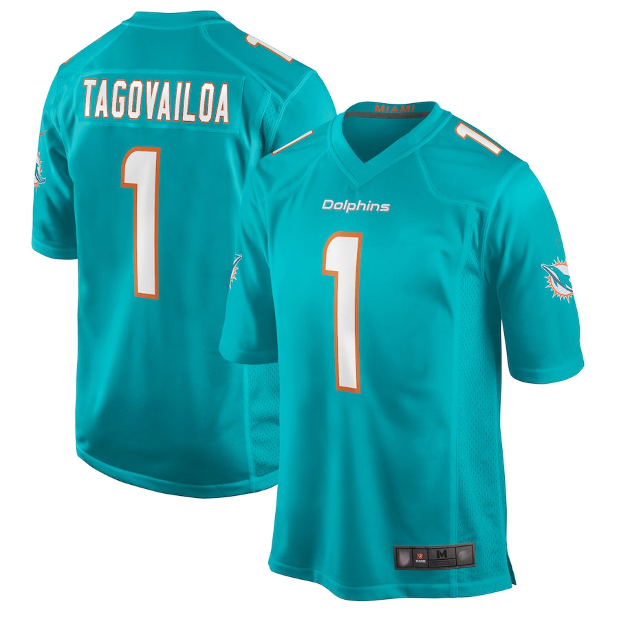Silnrao M.Dolphins #1 Tua Tagovailoa Player Aqua Home Game Stitched Jerseys