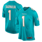 Silnrao M.Dolphins #1 Tua Tagovailoa Player Aqua Home Game Stitched Jerseys