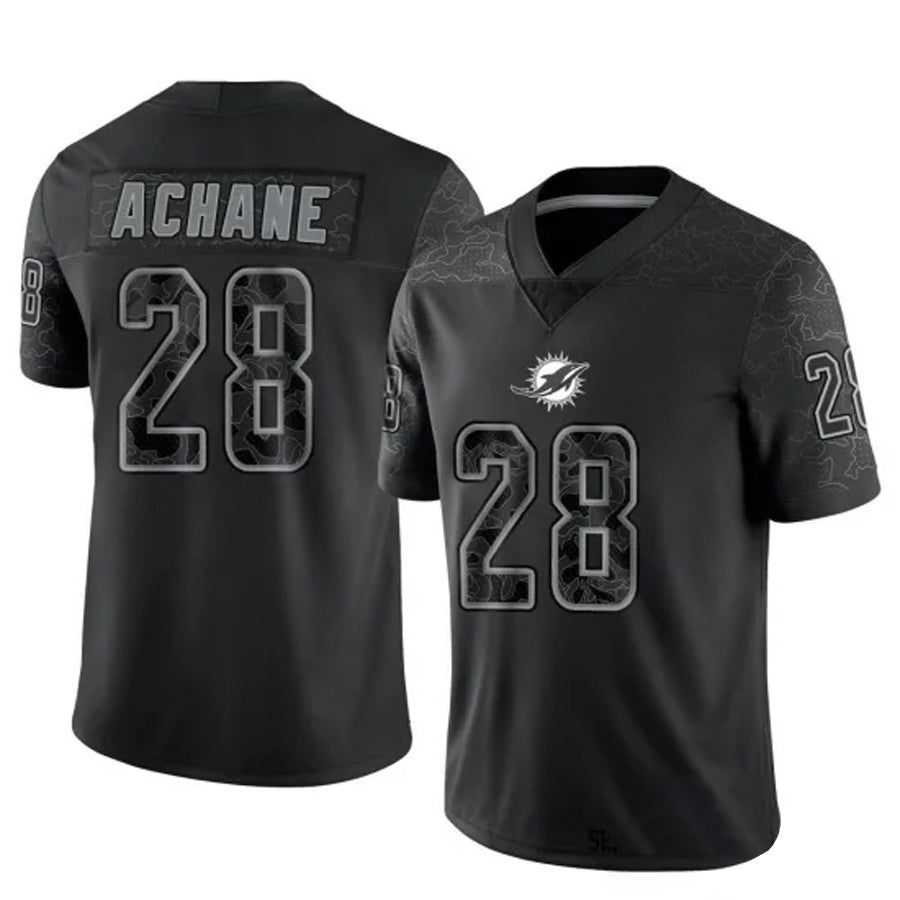 Silnrao M.Dolphins #28 De¡¯Von Achane Player Black RFLCTV Limited Stitched Jerseys