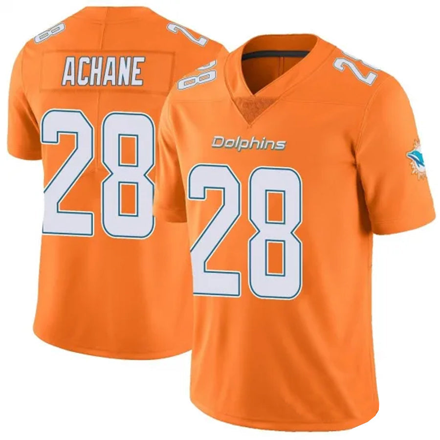 Silnrao M.Dolphins #28 De¡¯Von Achane Player Orange Vapor Limited Stitched Jerseys