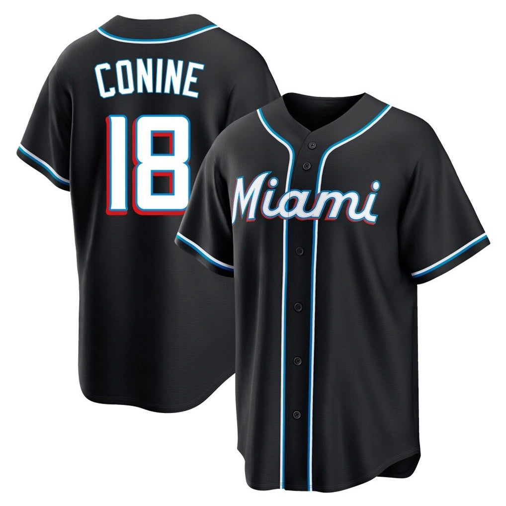 Silnrao M.Marlins #18 Griffin Conine Player Black Fashion Out Home Game Stitched Jerseys