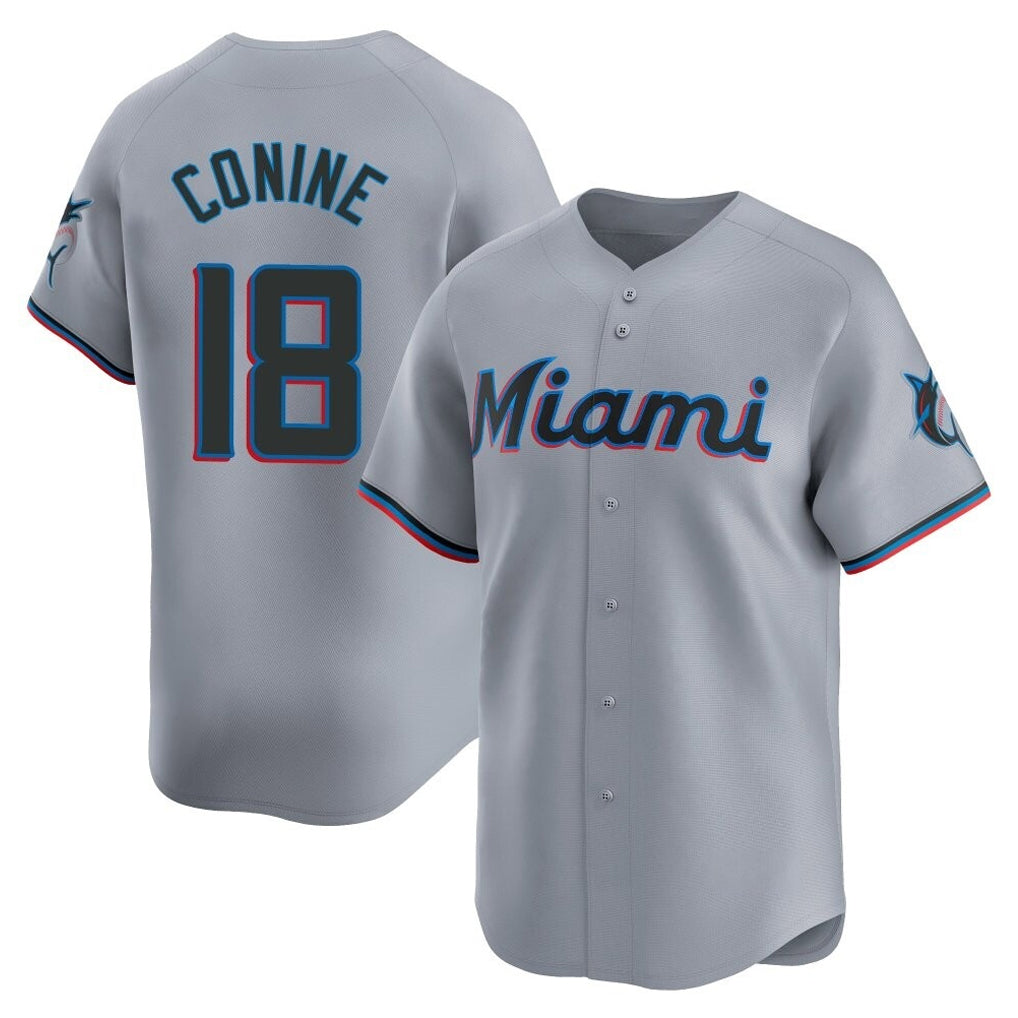 Silnrao M.Marlins #18 Griffin Conine Player Gray Home Limited Stitched Jerseys