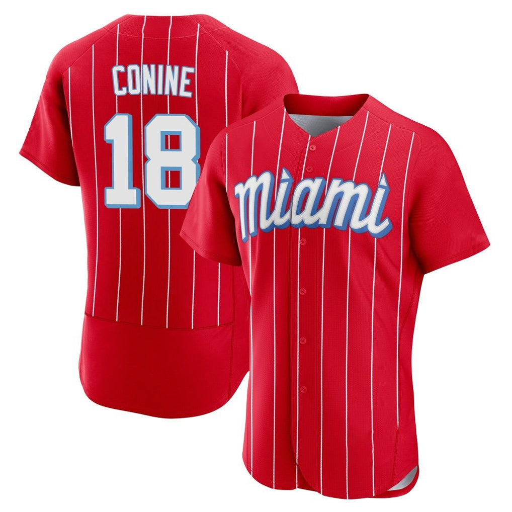 Silnrao M.Marlins #18 Griffin Conine Player Red City Connect Home Limited Elite Stitched Jerseys