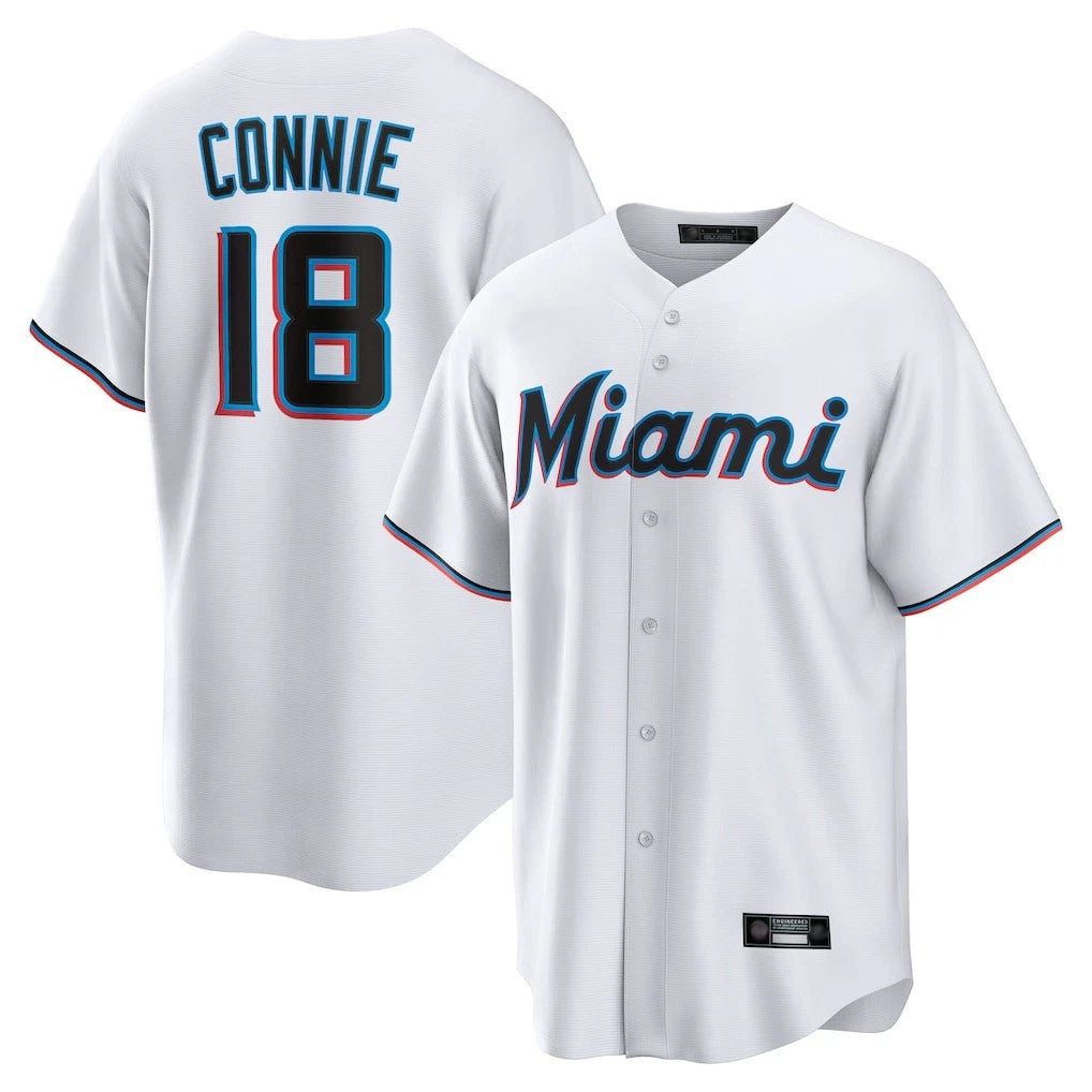 Silnrao M.Marlins #18 Griffin Conine Player White  Home Game Stitched Jerseys