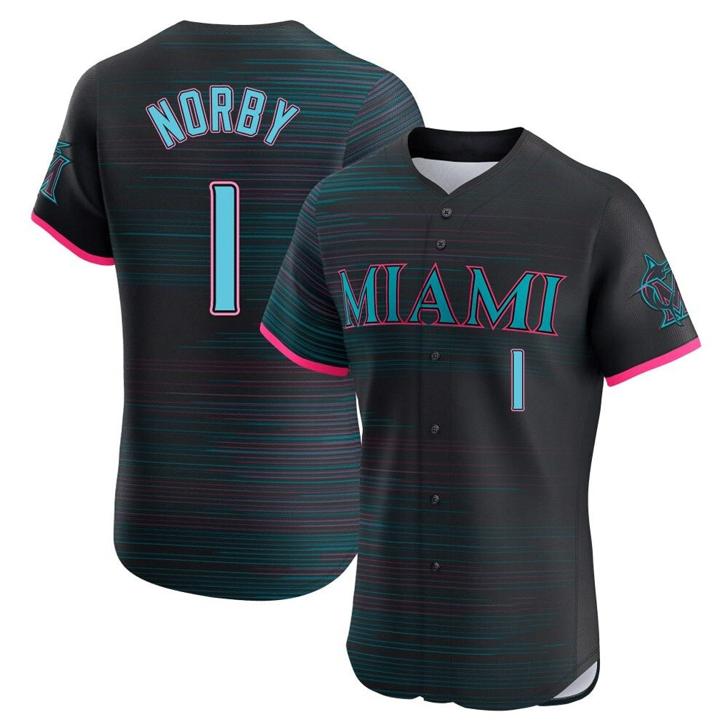 Silnrao M.Marlins #1 Connor Norby Player Black City Connect Home Limited Elite Stitched Jerseys