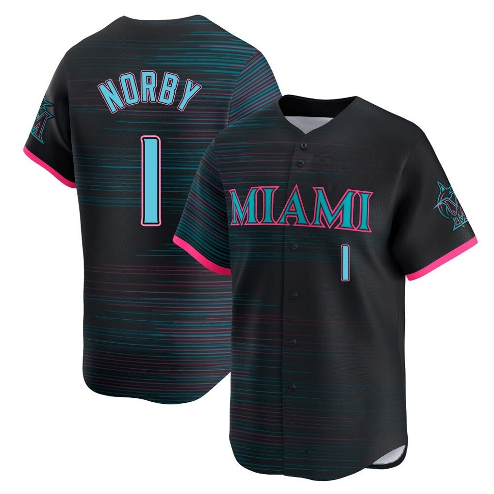 Silnrao M.Marlins #1 Connor Norby Player Black City Connect Home Limited Stitched Jerseys