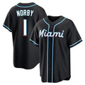 Silnrao M.Marlins #1 Connor Norby Player Black Fashion Out Home Game Stitched Jerseys