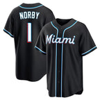 Silnrao M.Marlins #1 Connor Norby Player Black Fashion Out Home Game Stitched Jerseys