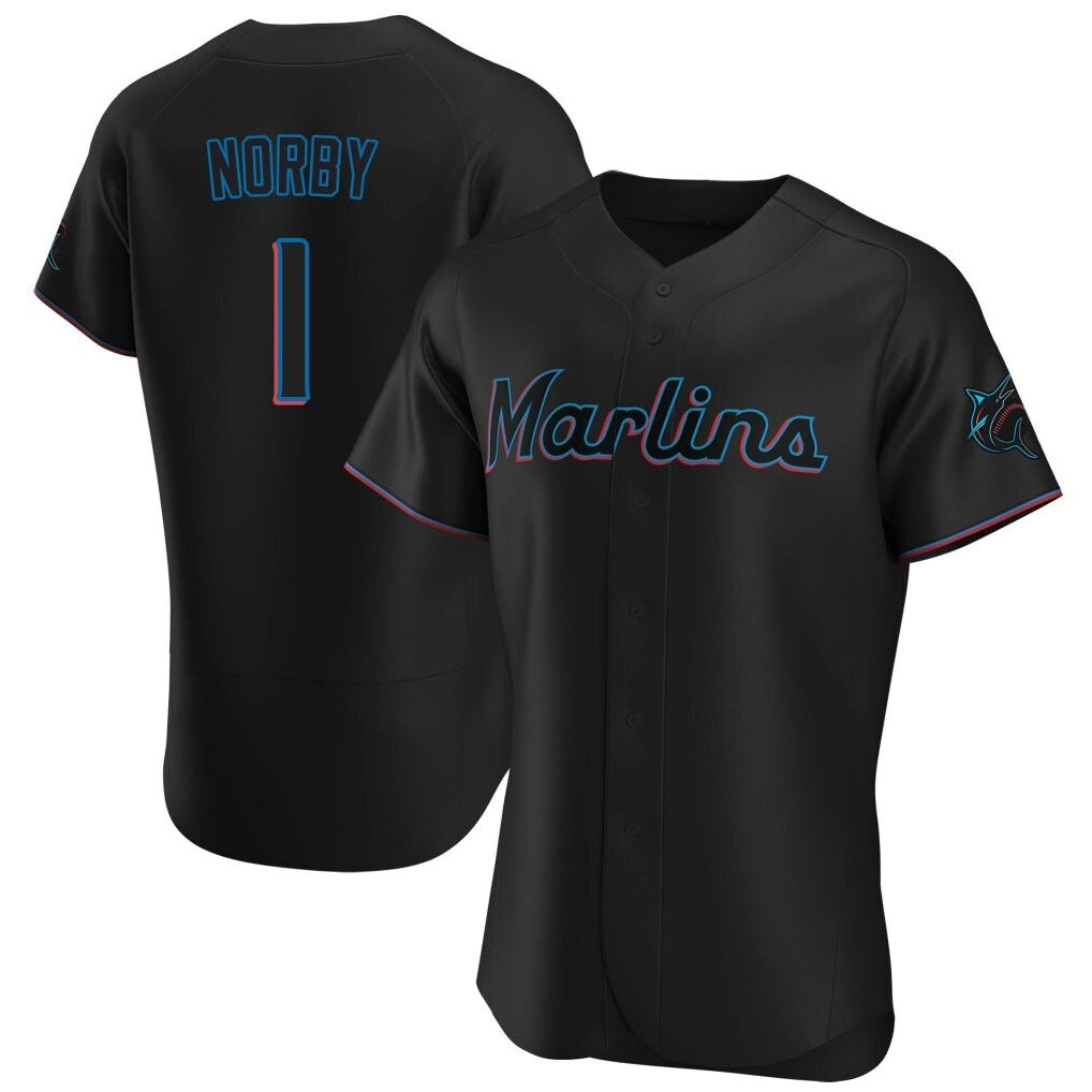 Silnrao M.Marlins #1 Connor Norby Player Black Home Limited Elite Stitched Jerseys