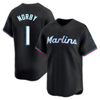Silnrao M.Marlins #1 Connor Norby Player Black  Home Limited Stitched Jerseys