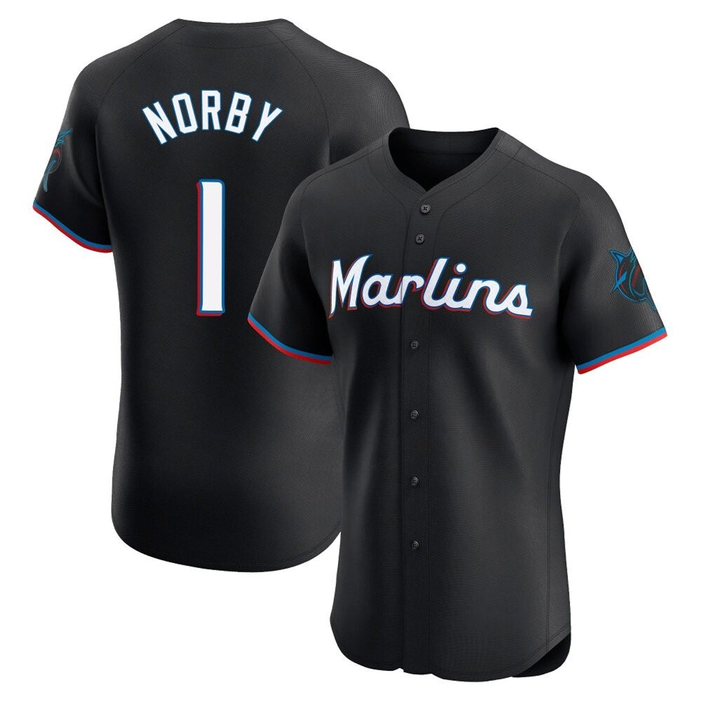 Silnrao M.Marlins #1 Connor Norby Player Black Vapor Home Limited Elite Stitched Jerseys