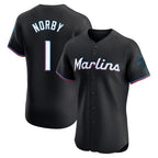 Silnrao M.Marlins #1 Connor Norby Player Black Vapor Home Limited Elite Stitched Jerseys