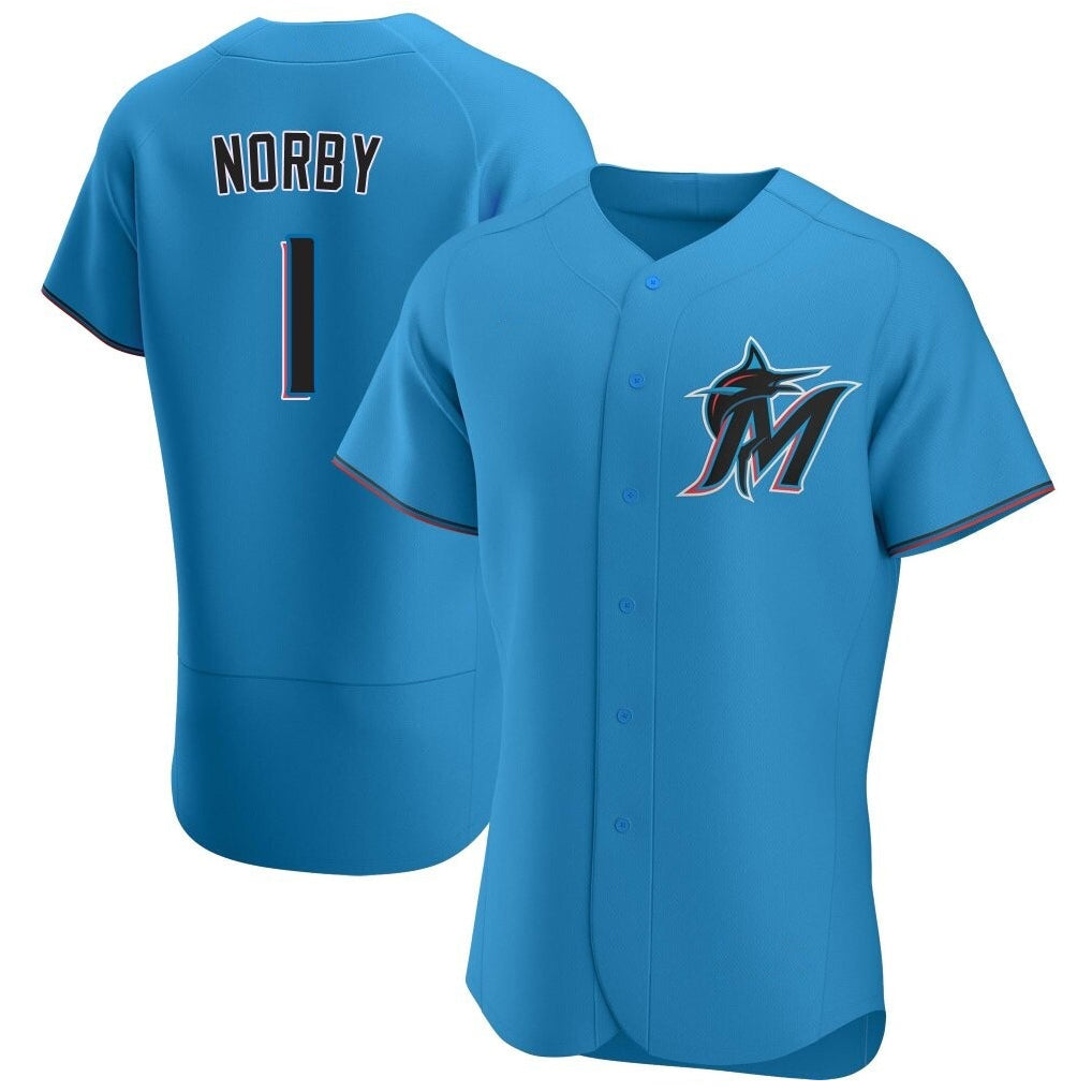 Silnrao M.Marlins #1 Connor Norby Player Blue Home Limited Elite Stitched Jerseys