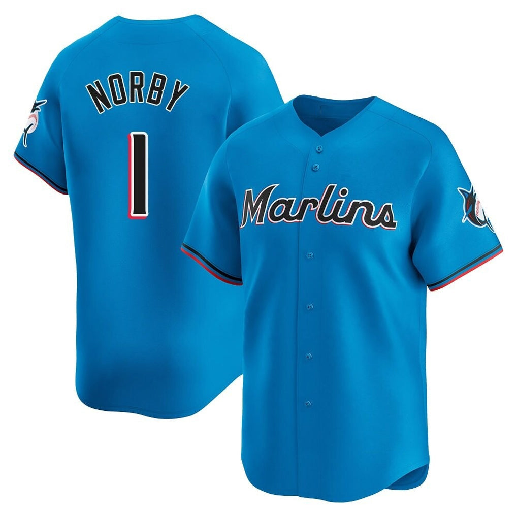 Silnrao M.Marlins #1 Connor Norby Player Blue Home Limited Stitched Jerseys