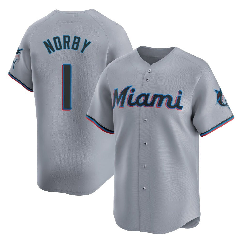 Silnrao M.Marlins #1 Connor Norby Player Gray Home Limited Stitched Jerseys