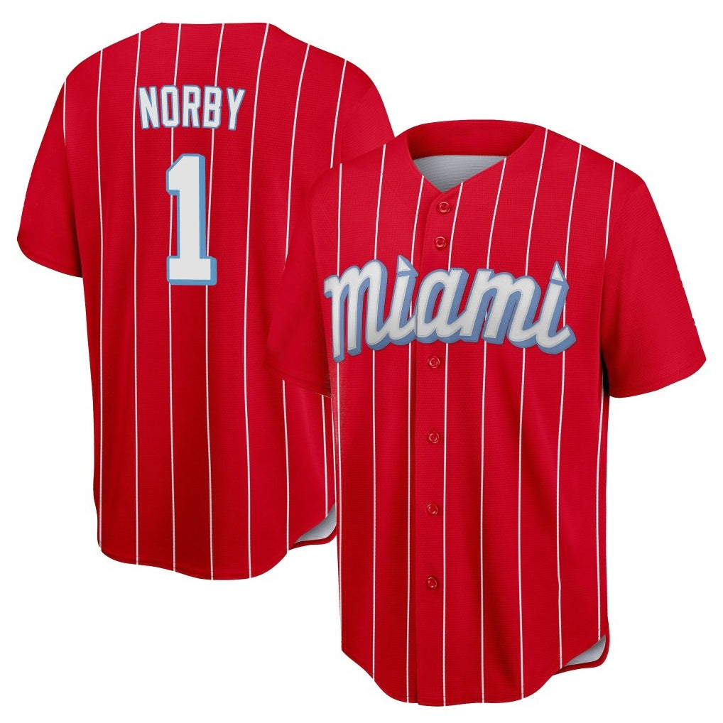 Silnrao M.Marlins #1 Connor Norby Player Red City Connect Home Game Stitched Jerseys