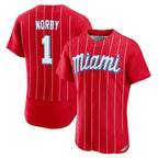 Silnrao M.Marlins #1 Connor Norby Player Red City Connect Home Limited Elite Stitched Jerseys