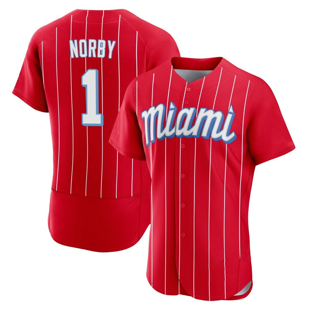 Silnrao M.Marlins #1 Connor Norby Player Red City Connect Home Limited Elite Stitched Jerseys