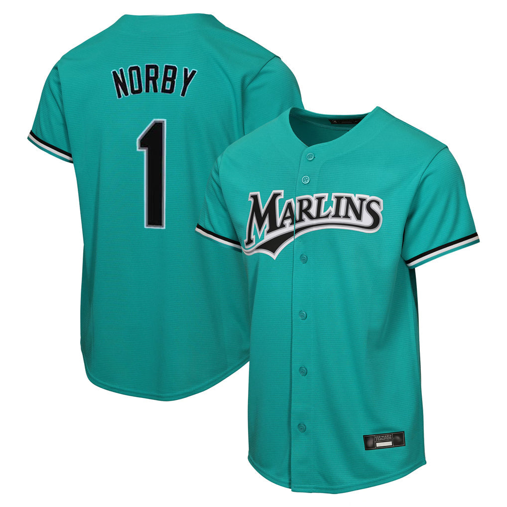 Silnrao M.Marlins #1 Connor Norby Player Teal  Home Game Stitched Jerseys